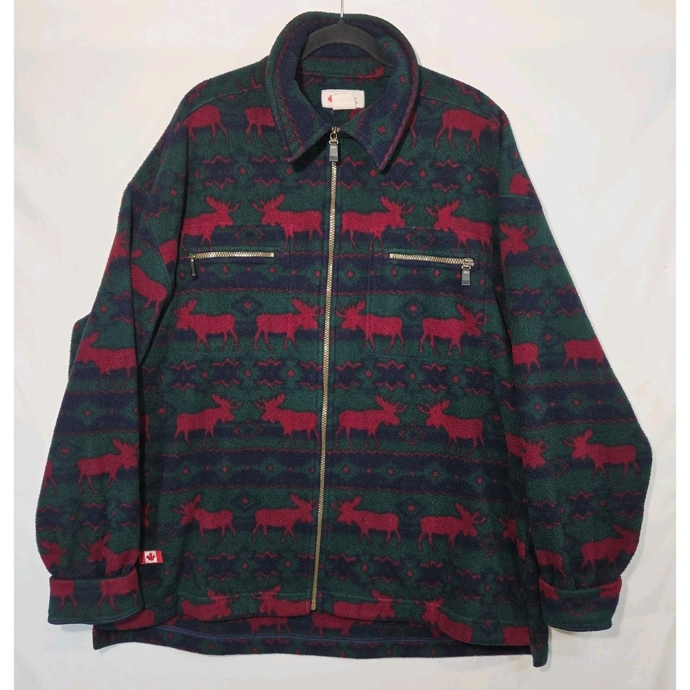 Vintage 90s Moose All-Over Print Fleece Jacket XL Canadian Funky Parrott Inc.